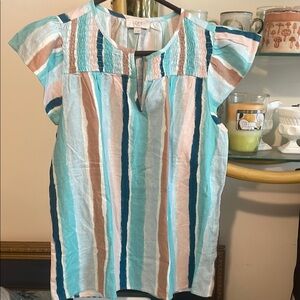 LOFT Women's Striped Top - Blue and Tan
000581